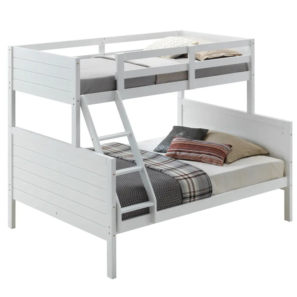 Zinnia Single Double Bunk Bed Frame Rubber Timber Wood Loft Furniture - White - Furniture > Bedroom > Beds & Bed Frames