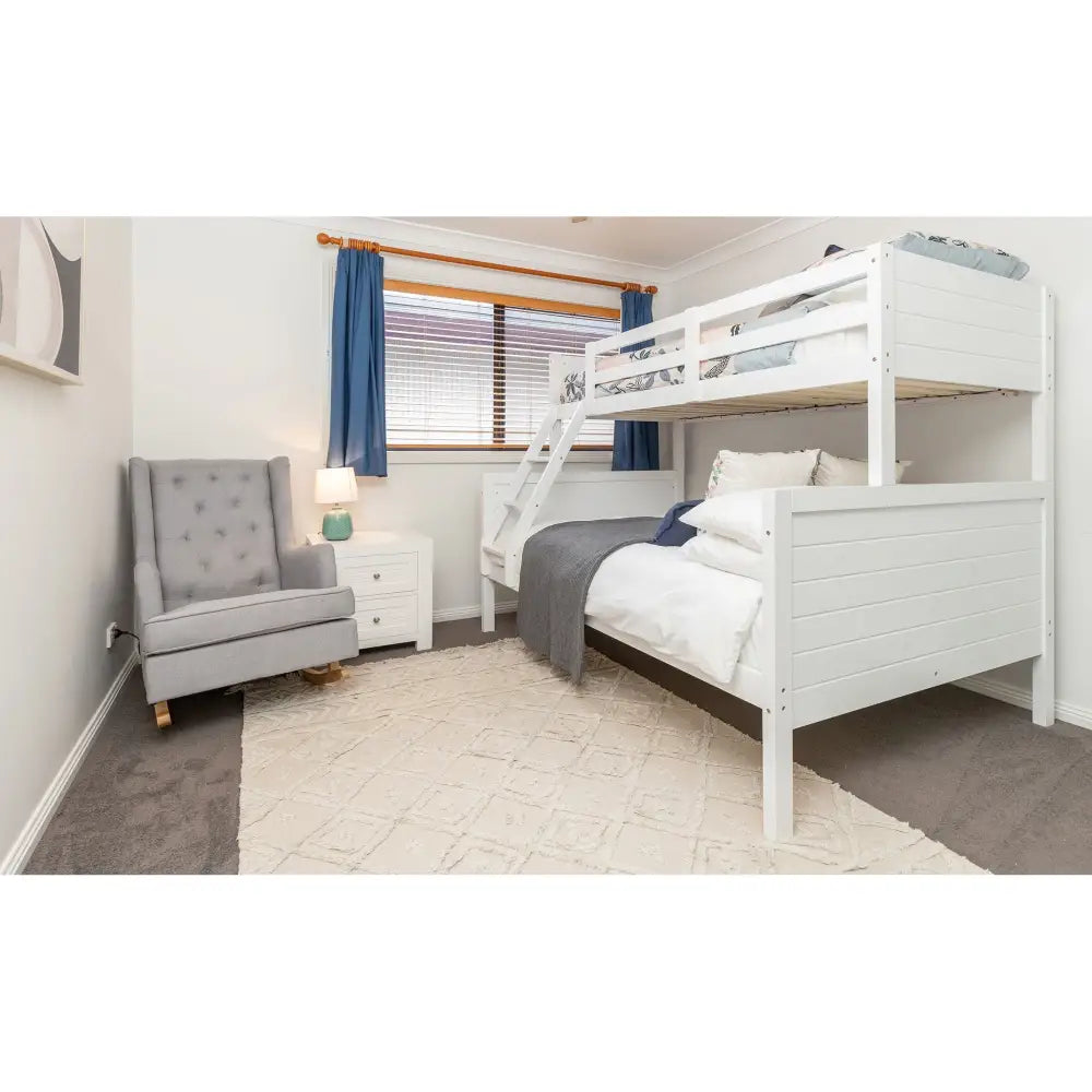Zinnia Single Double Bunk Bed Frame Rubber Timber Wood Loft Furniture - White - Furniture > Bedroom > Beds & Bed Frames