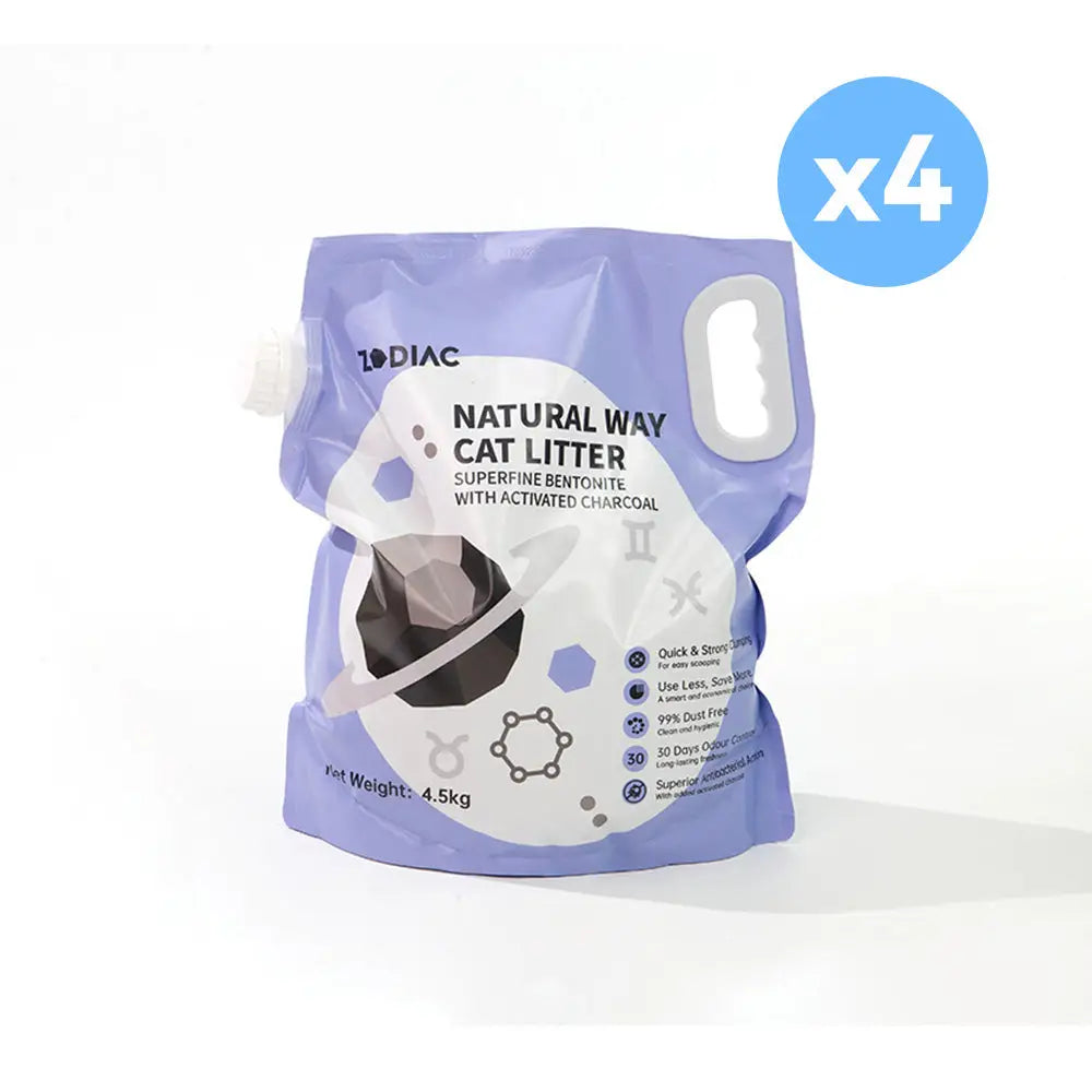 ZODIAC Natural Way Superfine Bentonite With Activated Charcoal Cat Litter 4.5Kgx4 - Pet Care > Cat Supplies > Cat Litter