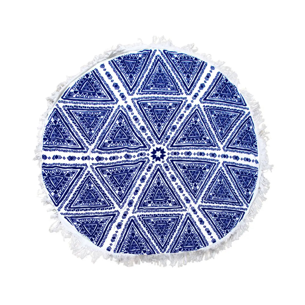 Zulu Triangle Blue 100% Cotton Round Beach Towel - Home & Garden > Bathroom Accessories